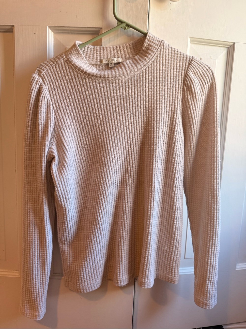 Z Supply Light Pink Waffle Knit Crewneck Sweater